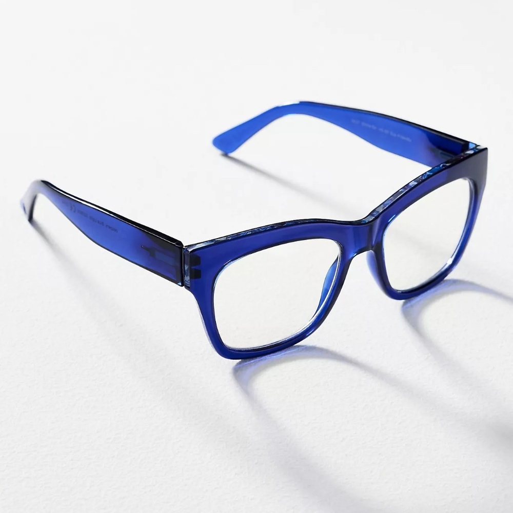 New from Anthropologie Navy‎ Translucent Square Blue Light Readers +1.00